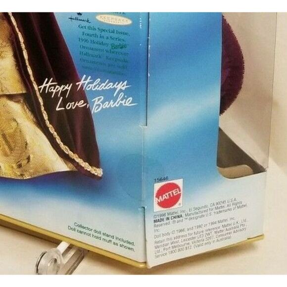 VTG 1996 Holidays SPECIAL EDITION Barbie Doll 15646 Red Gold Faux Fur Trim Hat - Picture 9 of 12
